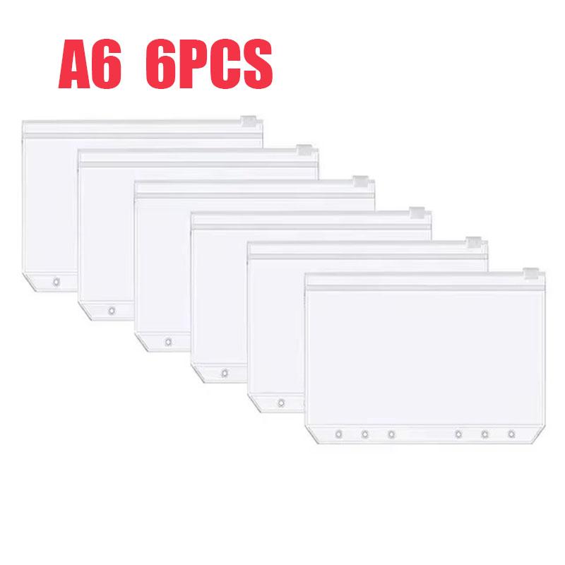 6-24PCS A6 6-Hole Zipper Binder Pockets Waterproof PVC Cash Budget Envelopes Loose Leaf Bag For Binder Notebook Planner