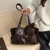 Korean Style Underarm Bag PU Leather Bowling Bag Fashion Retro Shoulder Bag  Women