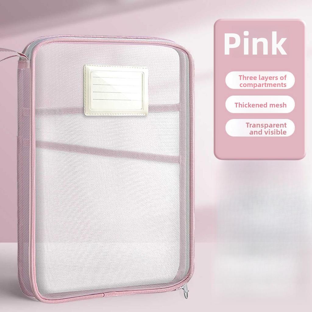 A4 Book Bag for School Double Layer Mesh Organizer Large Capacity Student Essentials Textbooks Folders Storage School Supplies