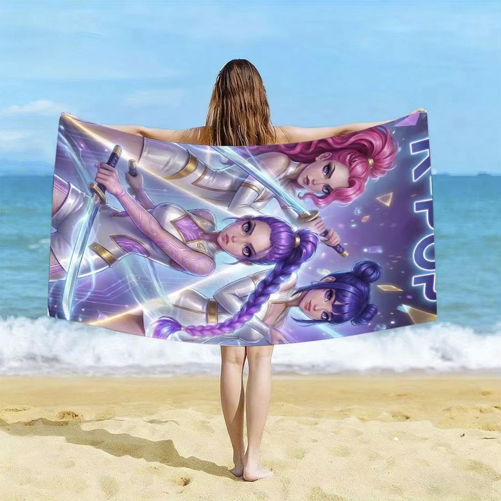K-pop Idol Style Beach Towel Flat Print Anime Warrior Girls Graphic Bath Towel for Fan Gift Summer Concert Outdoor Decor