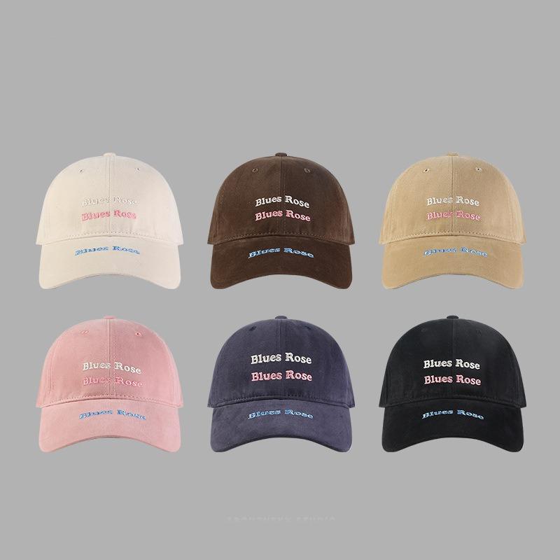 Versatile letter embroidered baseball cap showing face small hat women's three-line letter Blues cap big head circumference