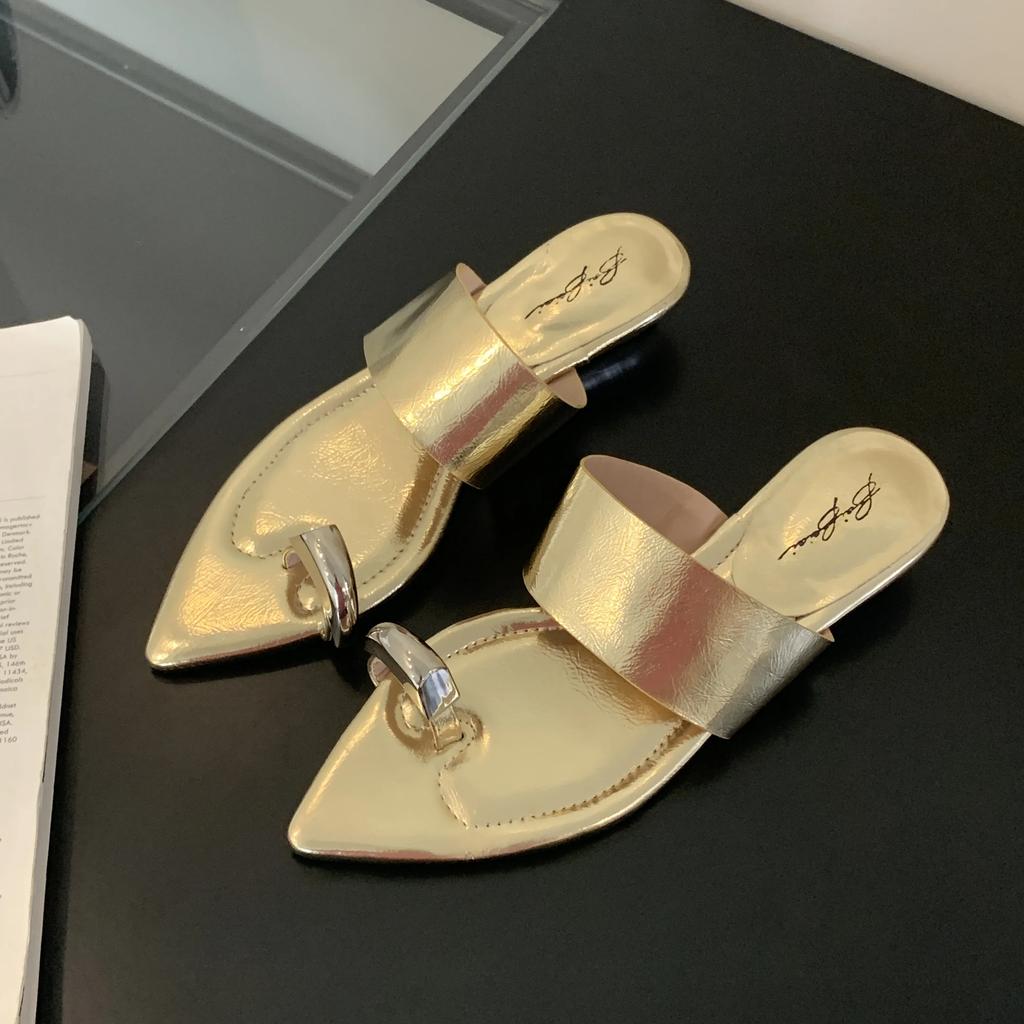 One Word Slipper with Toe Ring, New Summer French Style Cool Slipper with Wedge Heel for Women Shoes 3CM