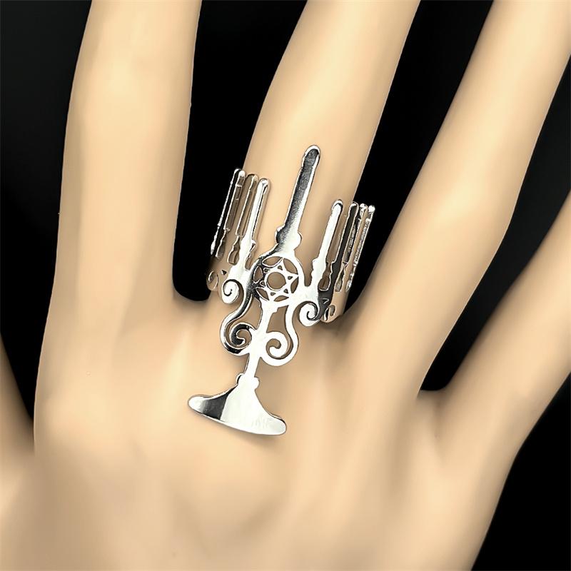 Judaica Israel Lamp Hanukkah Menorah Rings for Women Men Stainless Steel Silver Color Star of David Finger Ring Jewelry Gift