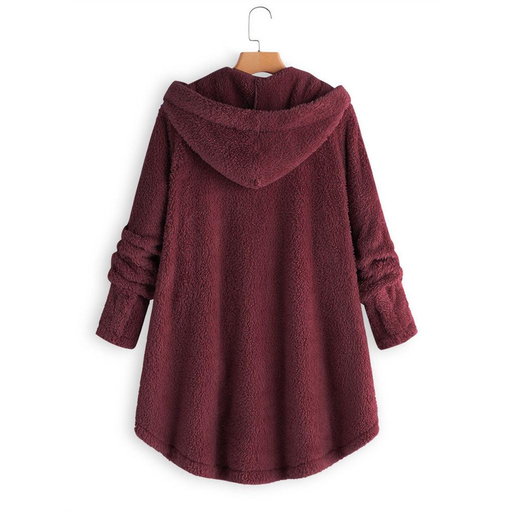Women's Casual Fashion Button Plush Irregular Solid Color Long Sleeve Jacket