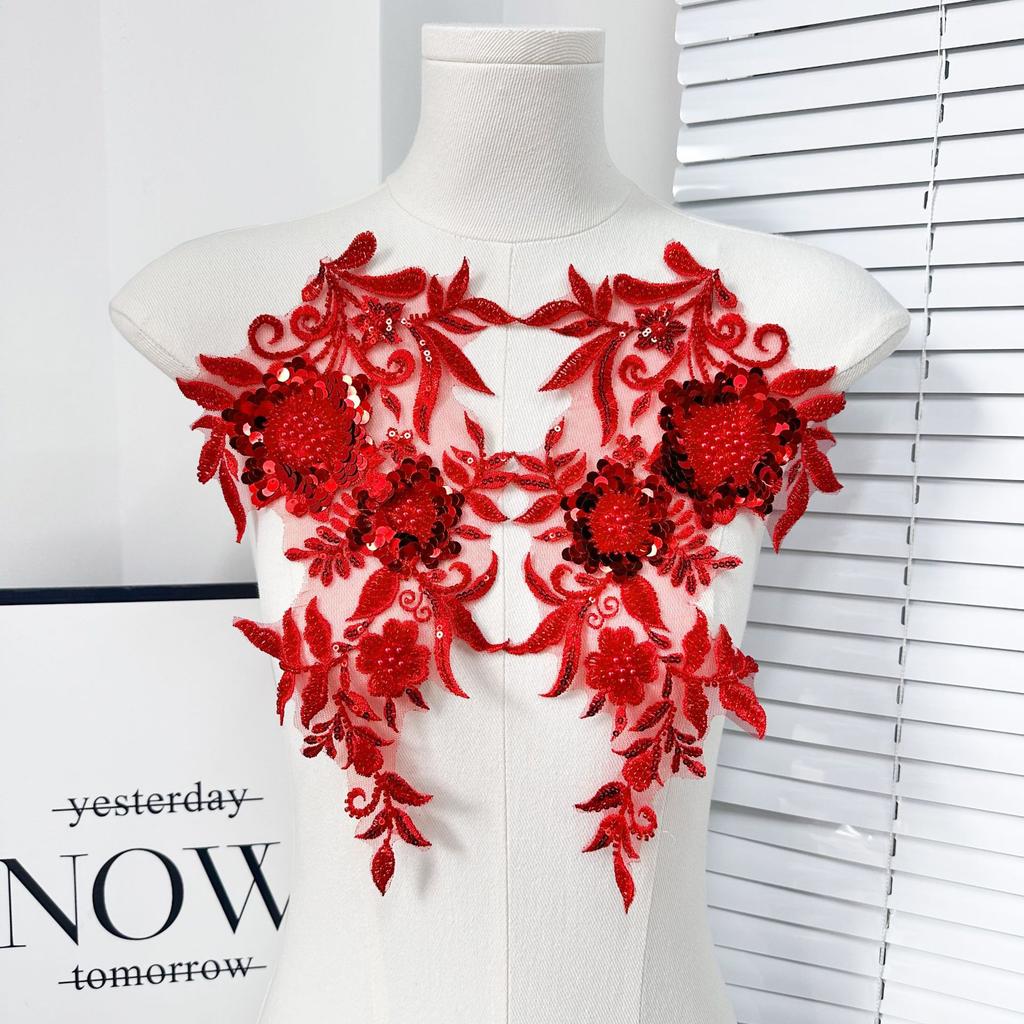 Mesh Solid Color Sequin Bead Embroidery Cloth Sticker Heavy Industry Embroidery Clothing Lace Accessories Diy Jewelry