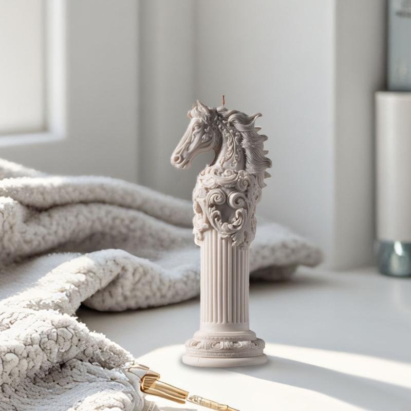 Elegante Pferdekopfreliéf-Kerzenform mit römischer Säule Silikon-Bastelset für Duftkerze Heimdekoration Geschenk