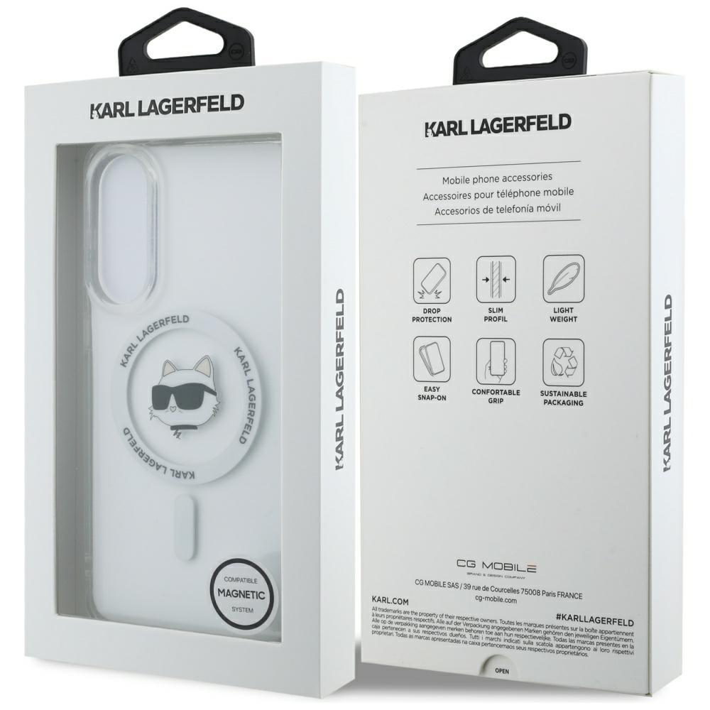 Karl Lagerfeld Button Choupette Head Printed Logo MagSafe Case for Samsung Galaxy S25 Edge White