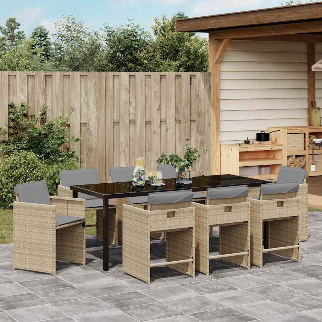 Outdoor Dining Set with Cushions 9 pcs Beige Poly Rattan