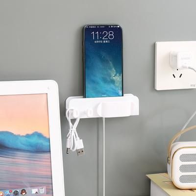 Mobile Phone Remote Control Rack with Hooks Wall Mounted Plug Holder Multi-functional Home Office Bathroom Storage Organizer