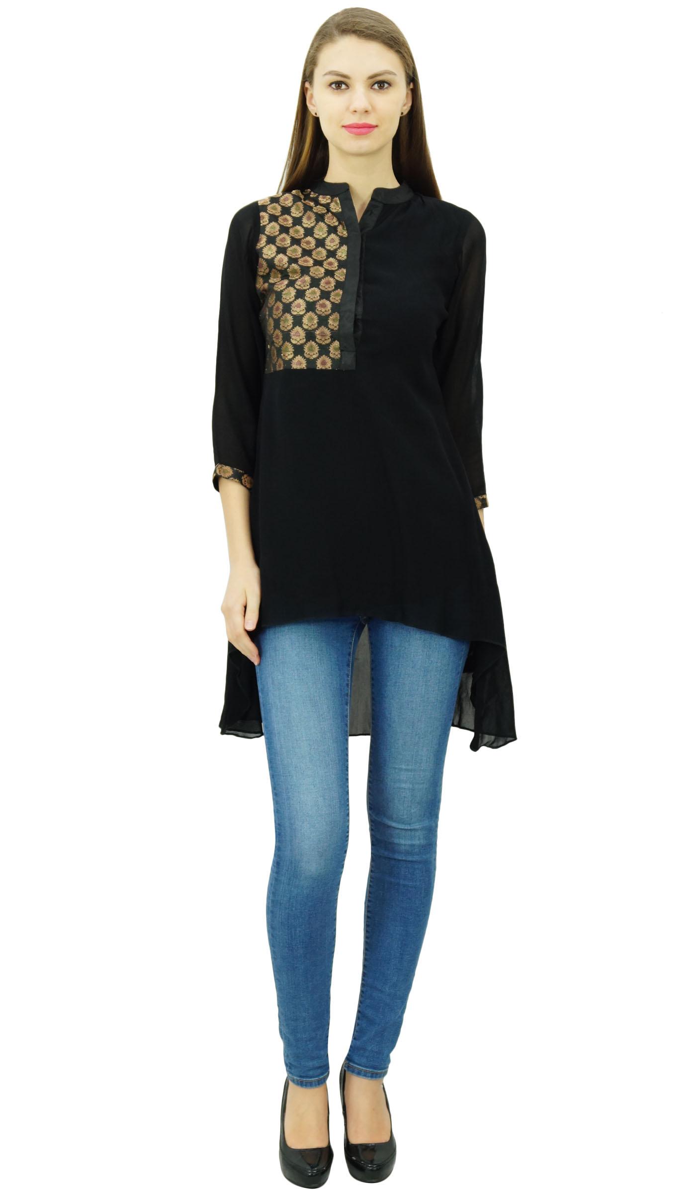 

Phagun Womens Designer Short Tunic Asymmetrical Hem Kurta Kurti Ethnic 8 чорний