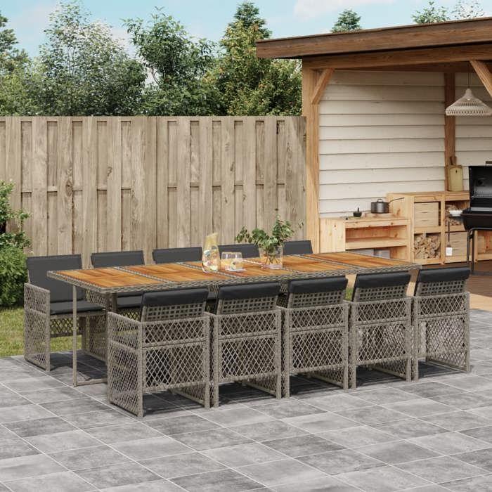 VidaXL Ensemble à manger de jardin 11pcs avec coussins gris poly rotin 3210758