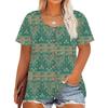 Plus Size Women's Fashion Casual Vintage Printed O-Neck Short Sleeve Button T-Shirt Top