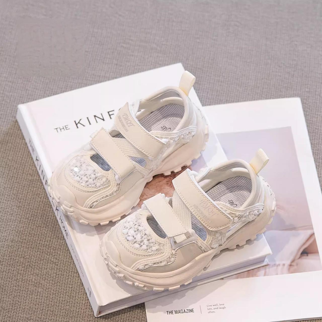 

Girls Sports Sandals Mesh Lace Sweet Children Running Shoes Non-slip Soft Sole 2025 Summer Kids Princess Shoes Sneakers Trendy 26 бежевий