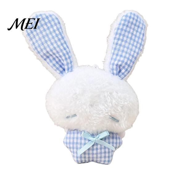 Fluffy Animal Pendant Ribbon Bow Rabbit Plush for Backpacks, Stuffed Plaid Ear Keychain Bunny Bag Charm, Soft Decoration Lightweight