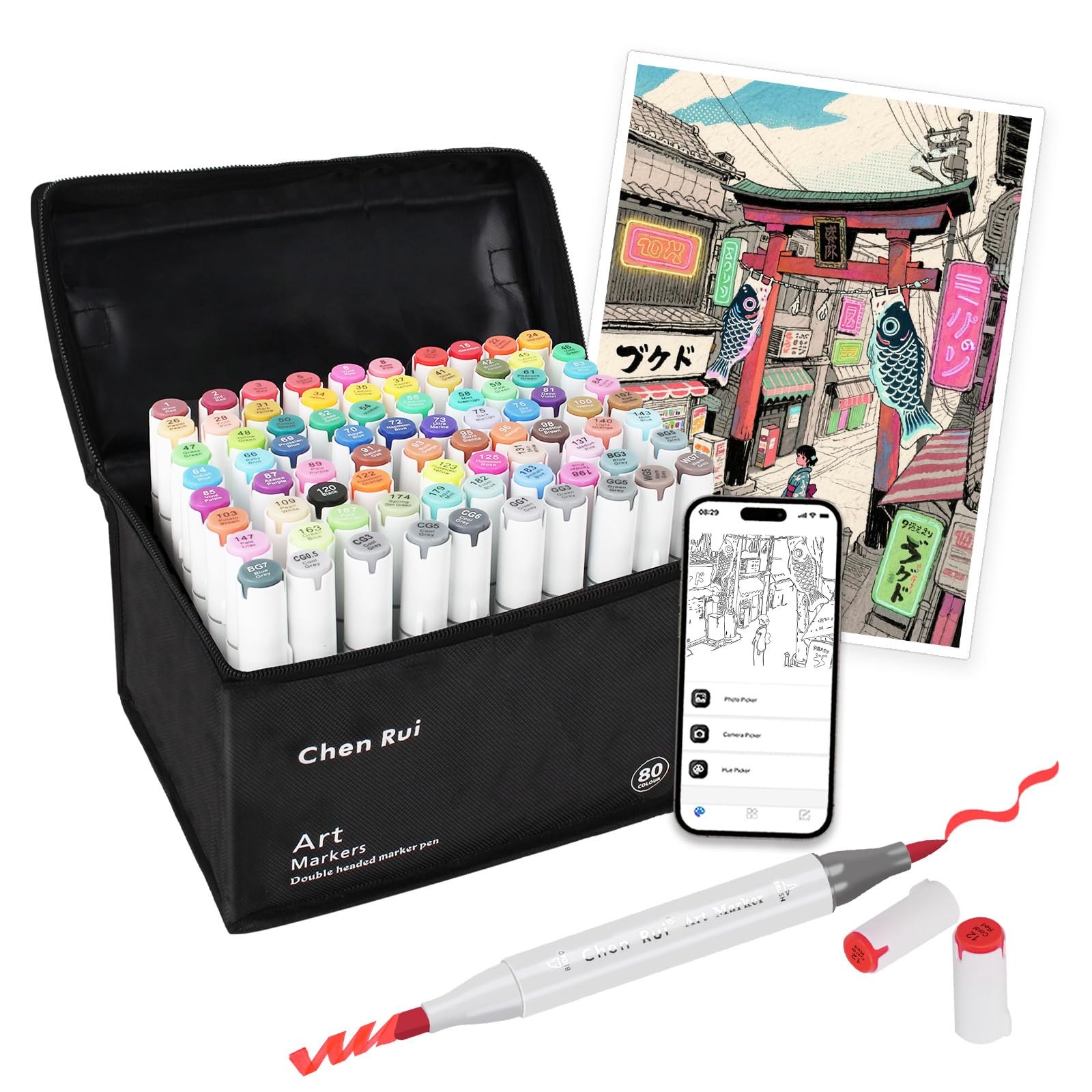 

Набор иллюстративных маркеров с бесплатными спиртовыми маркерами для и манги, тип кисти, 80 цветов, приложение, взрослые, дети, художники,