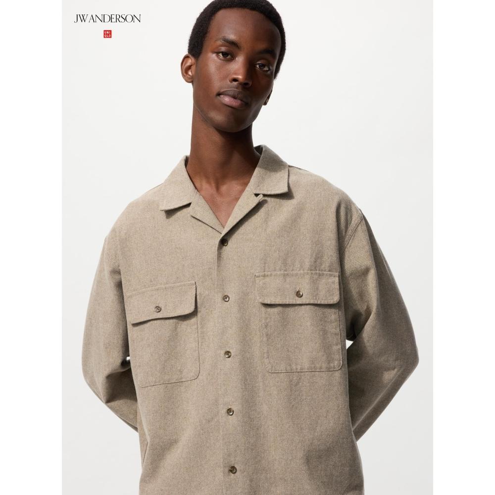 Uniqlo Brushed Cotton Open Collar Oversized Shirt  Long Sleeve 