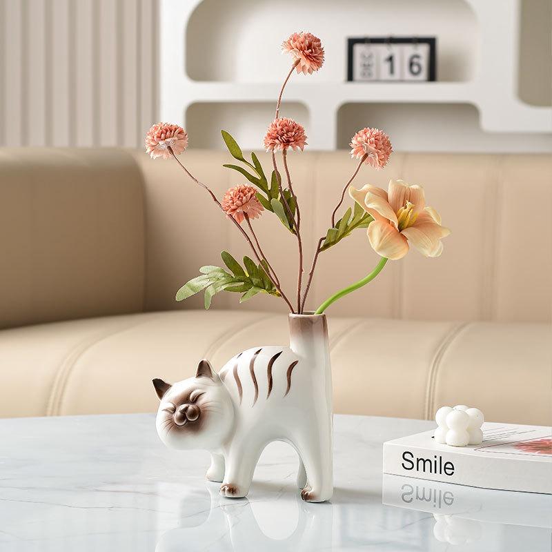 Cute Ceramic Cat Vase Hydroponic Vase Desktop Ornament Home Decor Garden Decoration