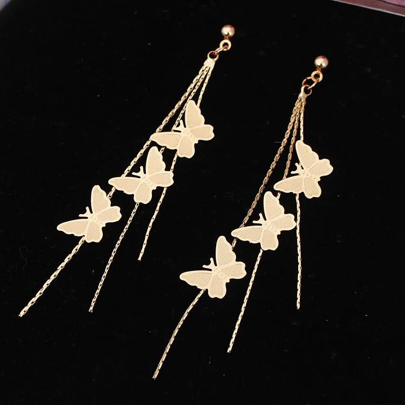 Charm Korean Butterfly Long Tassel Dangle Earrings Temperamental Hanging Butterfly Drop Earrings For Women Golden Jewelry Gifts