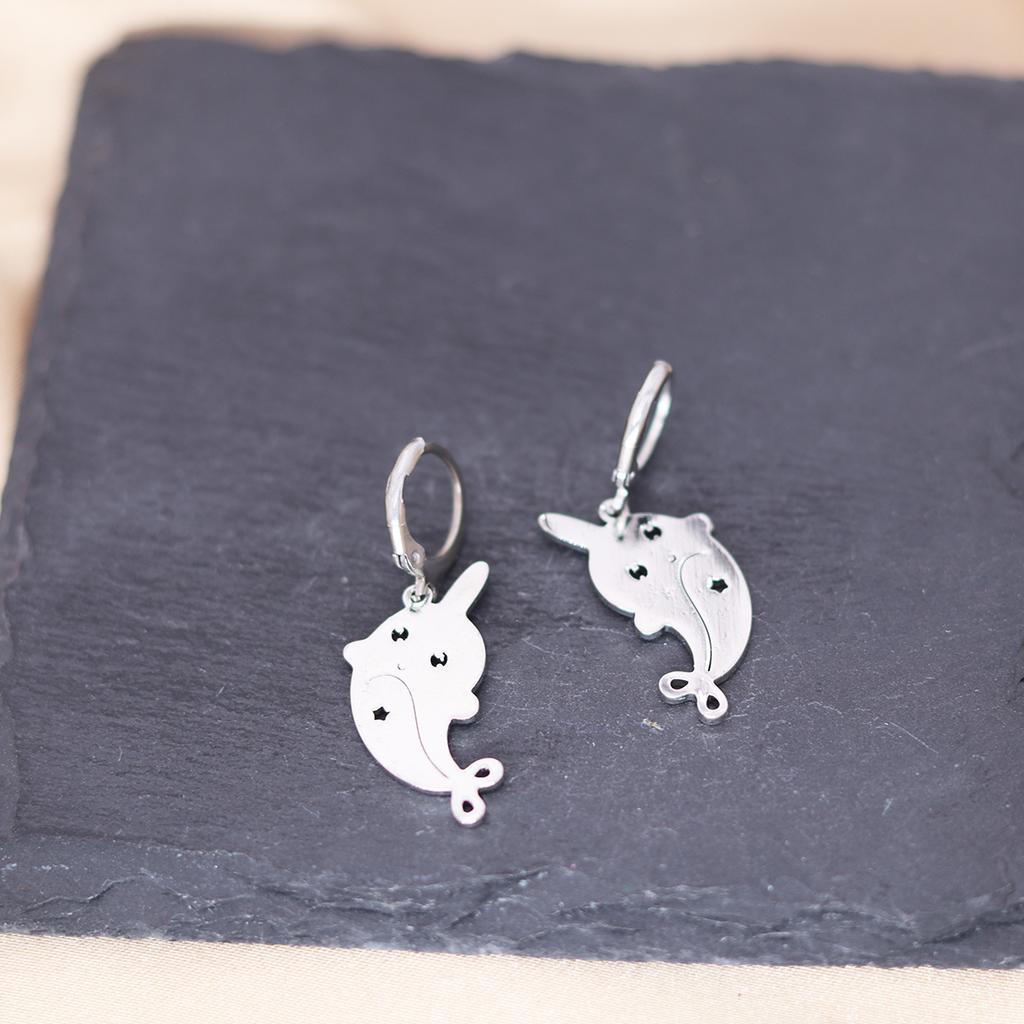 Kinitial Stainless Steel Bulldog Unicorn Dragon Fairy Turtle Sword Death Moth Earrings For Women Trendy Piercing Jewelry