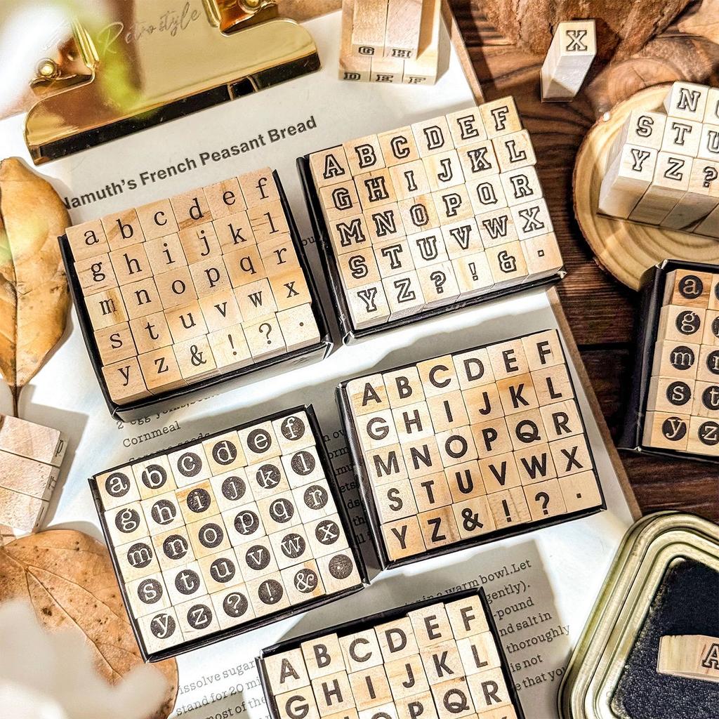 30 Pcs English Alphabet Wood Stamps Set, Uppercase & Lowercase Letter Seals, DIY Journaling Tools