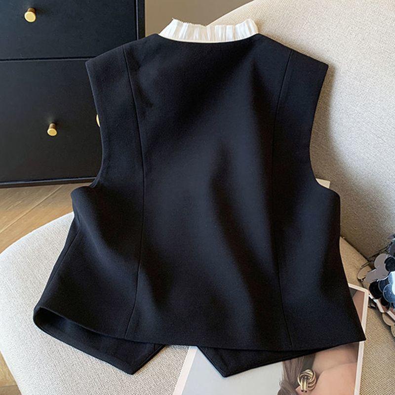 Black and White Suit Waistcoat Women's Color Block Spring Autumn Stylish Vest Jacket