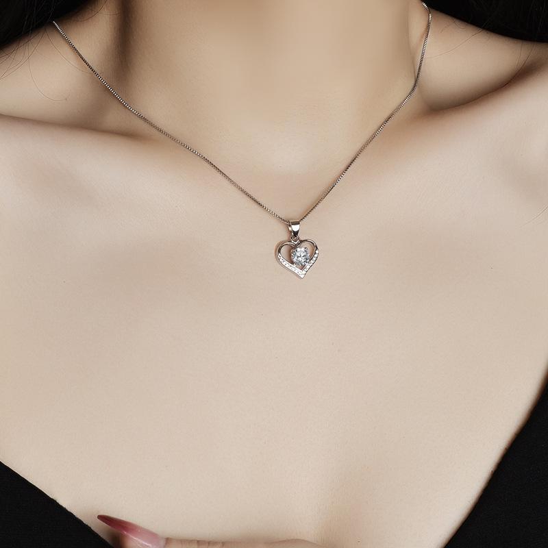 925 Sterling Silver Heart-Shaped Moissanite Jewelry Set: Ring, Necklace, Earrings