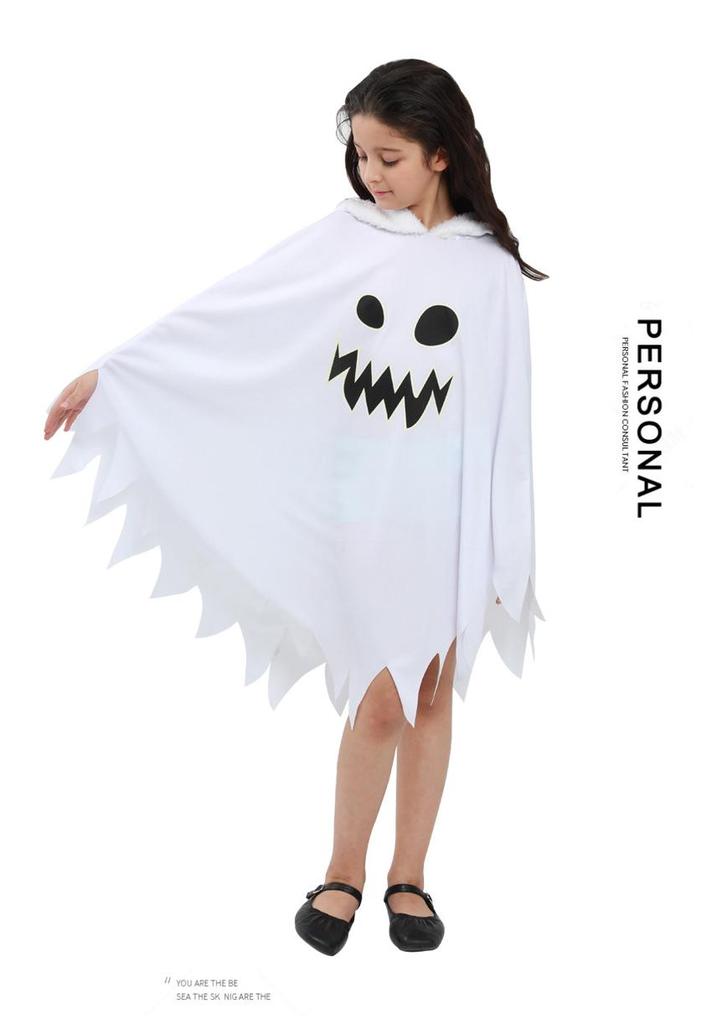 Children's White Luminous Ghost Skull Halloween Costume Cape