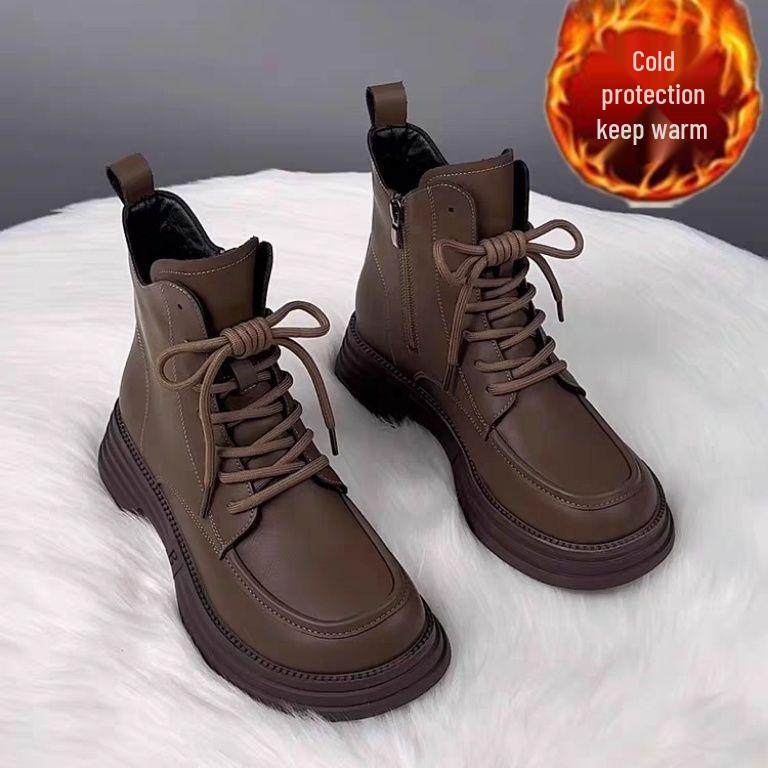 

Жіночі черевики-мартінки на товстій підошві з флісовою підкладкою, універсальний осінньо-зимовий британський стиль, вишукане взуття на низькому ходу для мініатюрних ніг, 2025 39