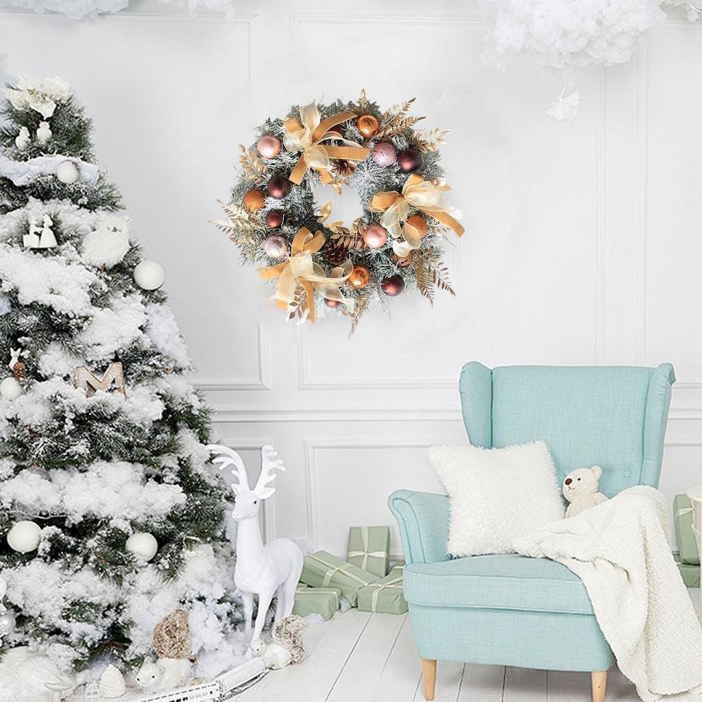 Christmas Wreath Outdoor With Pine Cone Balls Bow Winter Holiday Decor Artificial Christmas Wreath For Entrance Porch Outdoor