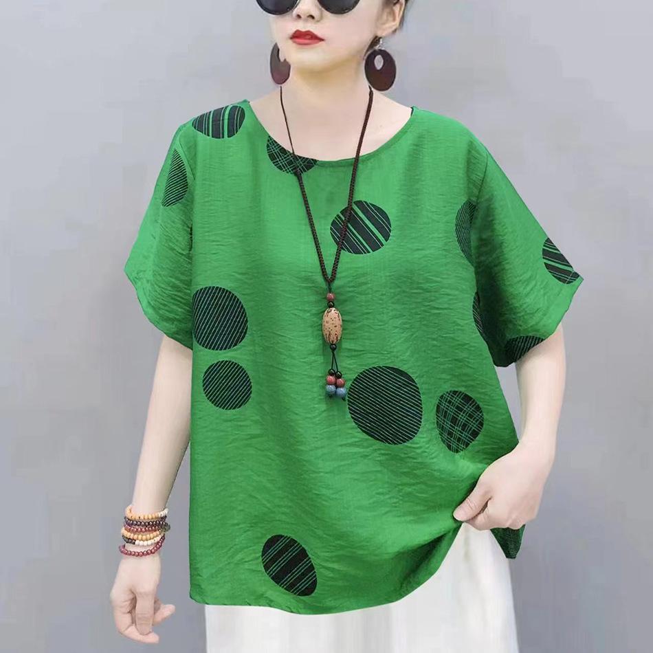 Chinese Women's Chinese Style T-shirt Long-sleeved Loose Cotton Short-sleeved Summer Blouse Ethnic Style