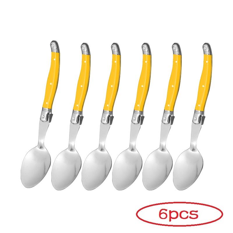 6-teiliges Laguiole-Menülöffel-Set, 20,3 cm, Edelstahl, langer Griff, Menülöffel, weißes Besteck, schwarzes großes Servierlöffel-Set, Geschirr