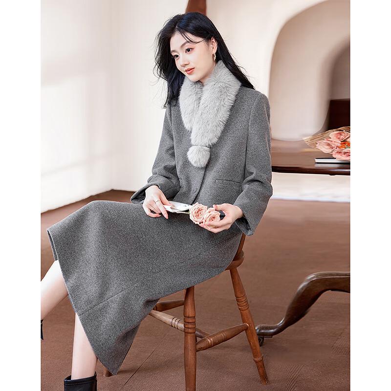 Detachable Fur Collar Coat & Skirt Set