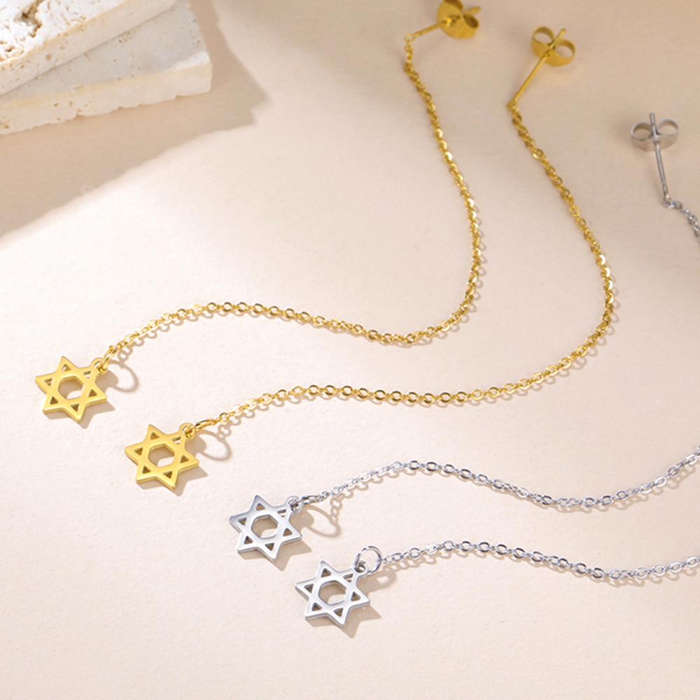 Dawapara Judaic Star of David Tassels Long Earrings for Women Minimalist Hexagram Threader Earrings Stainless Steel Jewelry