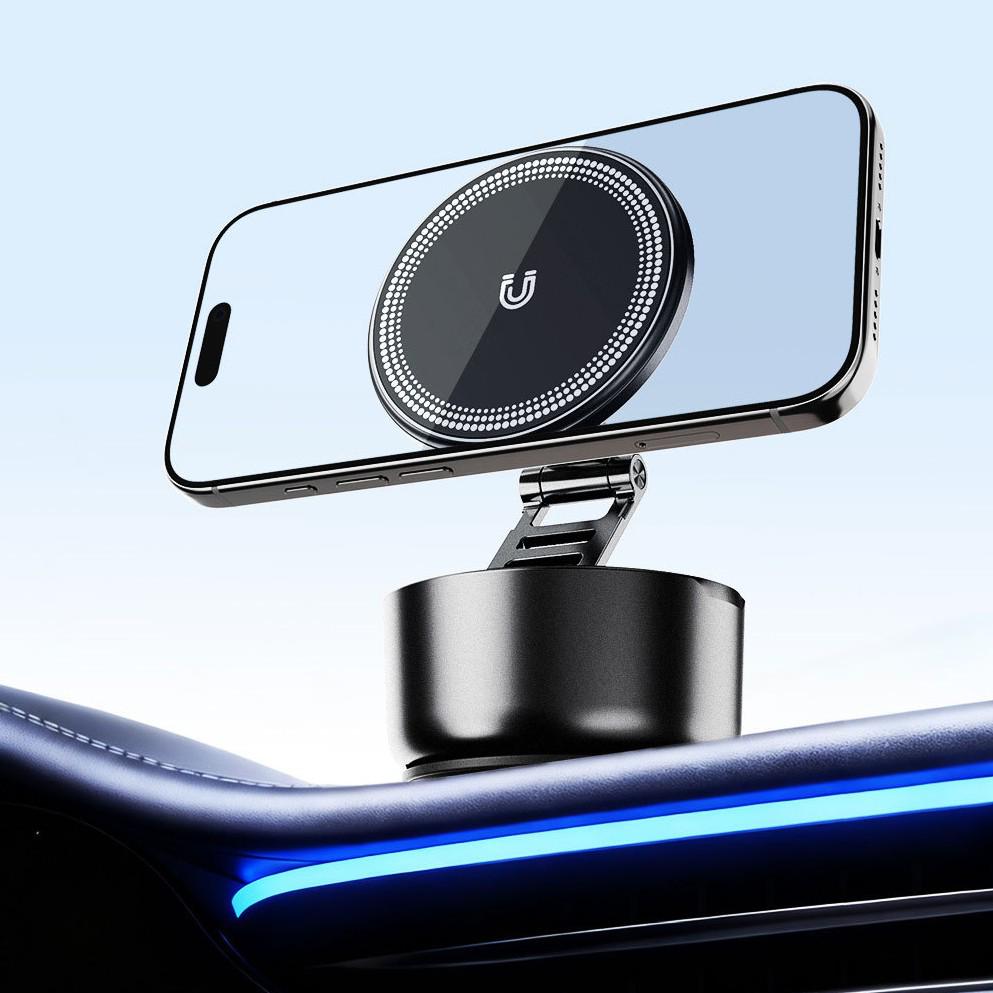 2026 Magnetic Wireless Car Phone Holder with Smart Vacuum Suction Black