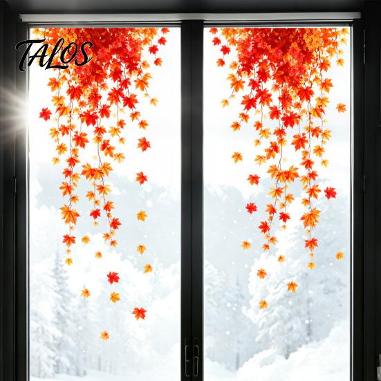 Decorative Maple Leaves for Windows 2Pcs Fall Window Clings, Hanging Leaf Decals, Reusable Autumn Thanksgiving Glass Stickers Static Party Supplies