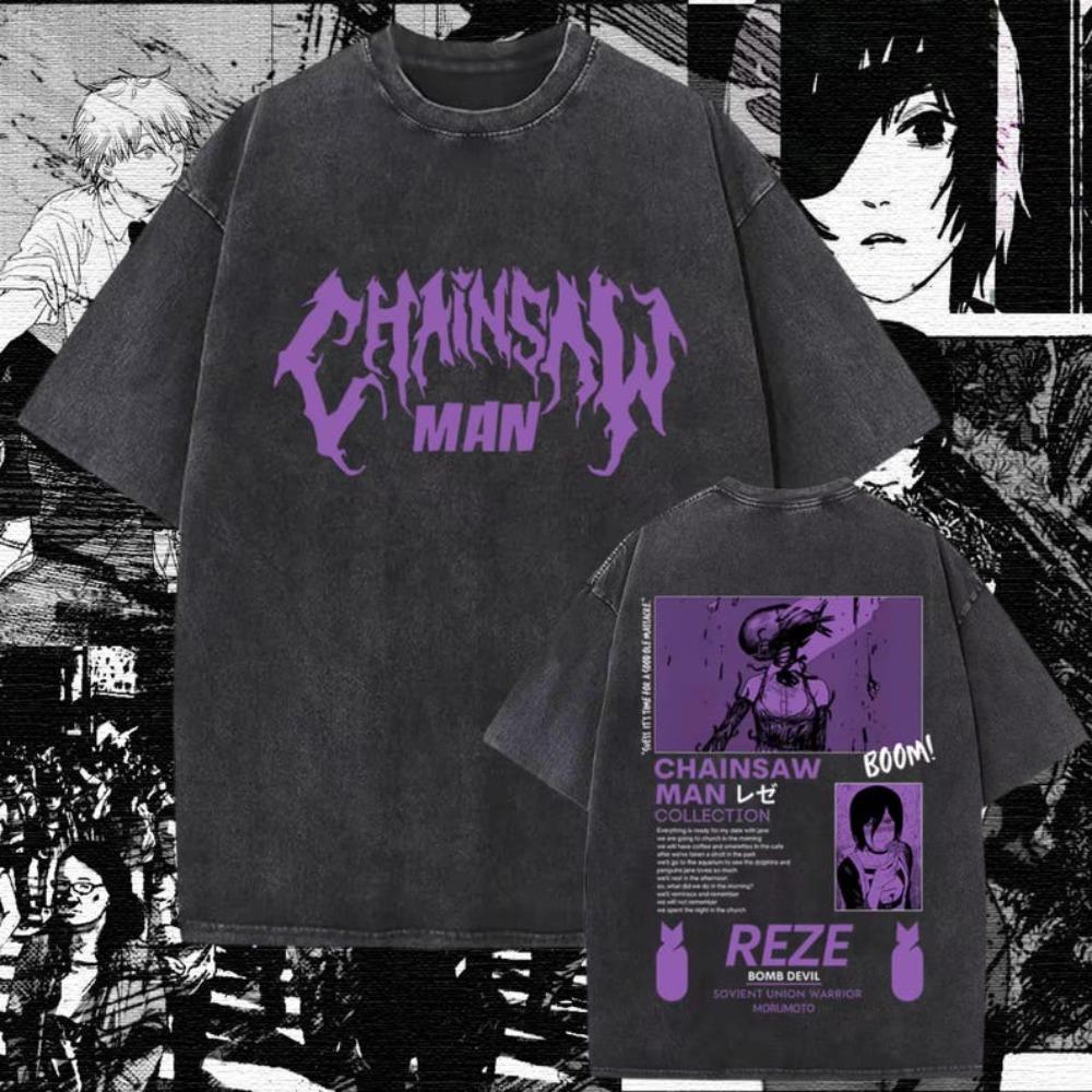 Chainsaw Man Makima Heavy Metal Vintage Washed Anime T-Shirt, Unisex Manga Fan Streetwear Tee, 100% Cotton Casual Short Sleeve Top