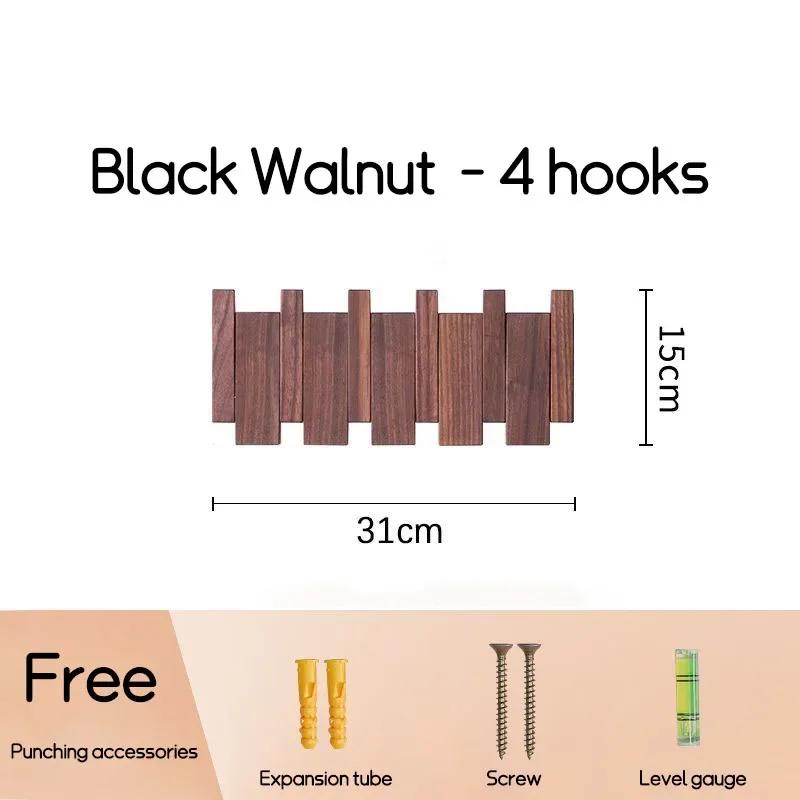 Wall Mounted Black Walnut Coat Rack for Hanging Clothes Hat Key Bags Holder Home Decor Entrance Hallway Furniture