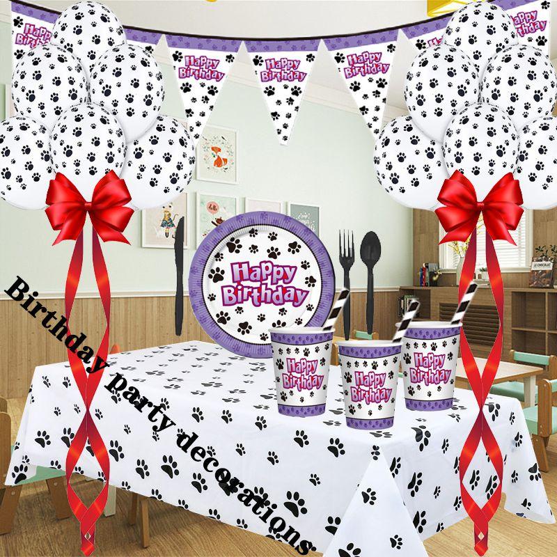 Puppy Dog Paws Party Supplies Tableware Plates Cups Tablecloth Banner Birthday
