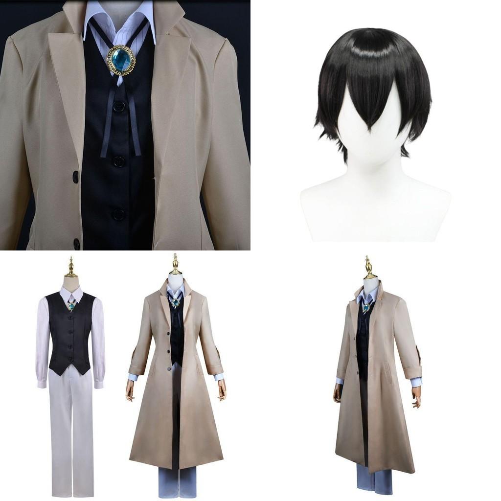 Deluxe Dazai Osamu Cosplay Costume Wig Trench Coat Bungo Stray Dog Halloween Carnival