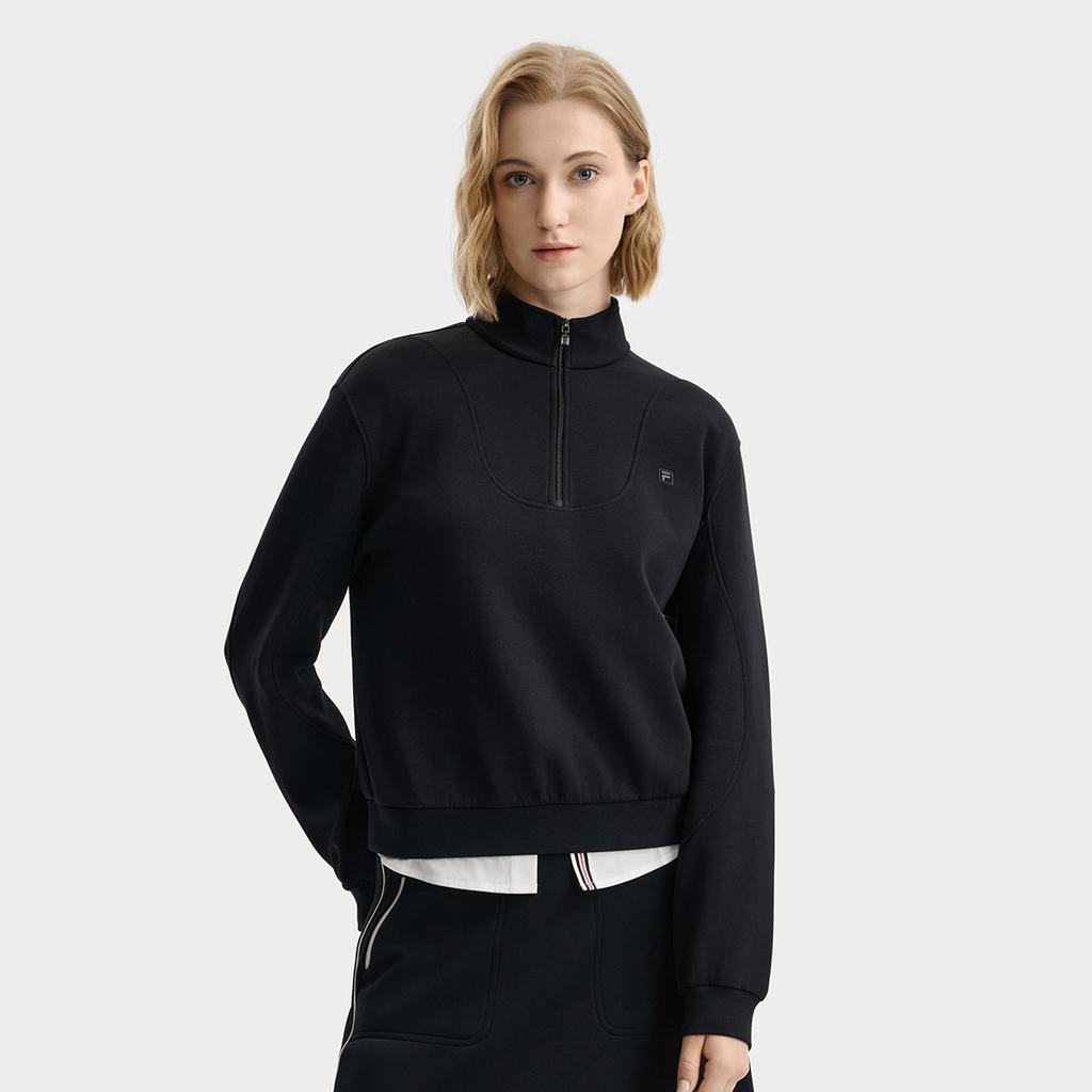 FILA White Trendy Minimalist Stylish Casual Comfortable Versatile Pullover Half-Zip Sweatshirt Women sweatshirt F11W543201FBK