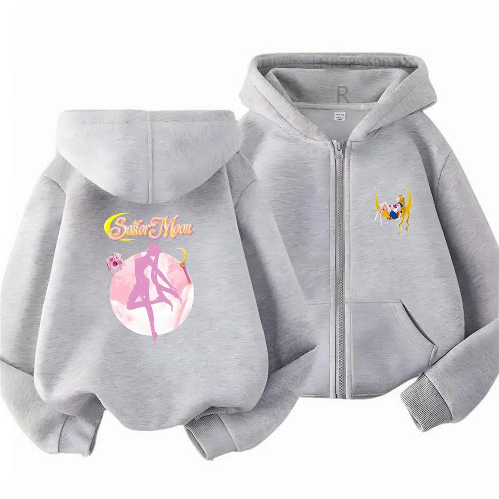 Sailor Moon Autunnale Stile Zip Ragazza Viola Rosa Top Felpa Bambini con Zip Cappotto Ragazzo Felpe Bambino