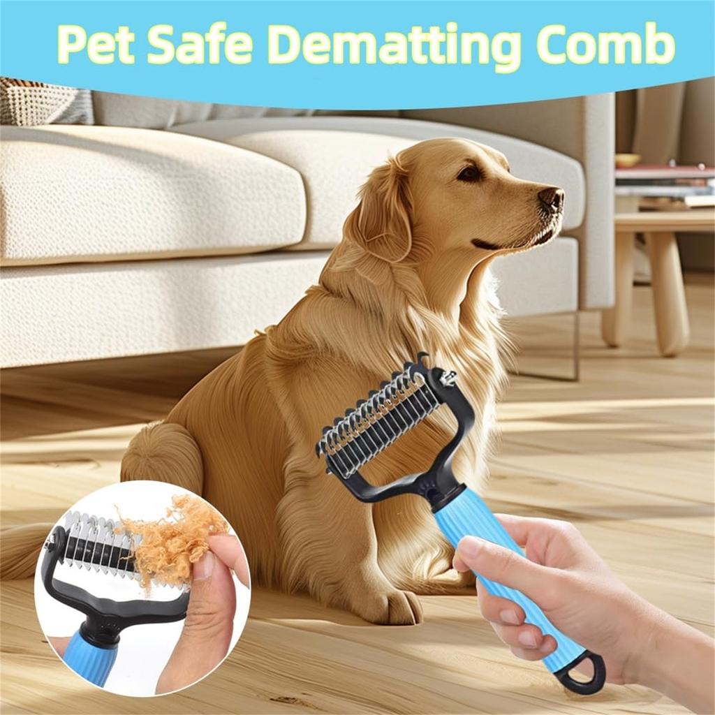 Pet Dematting Comb, Deshedding Dog Brush Dematting Tool, Double-Sided Undercoat Rake For Dogs Cats, Pet Grooming Rakes Dog Grooming Brush For Shedding