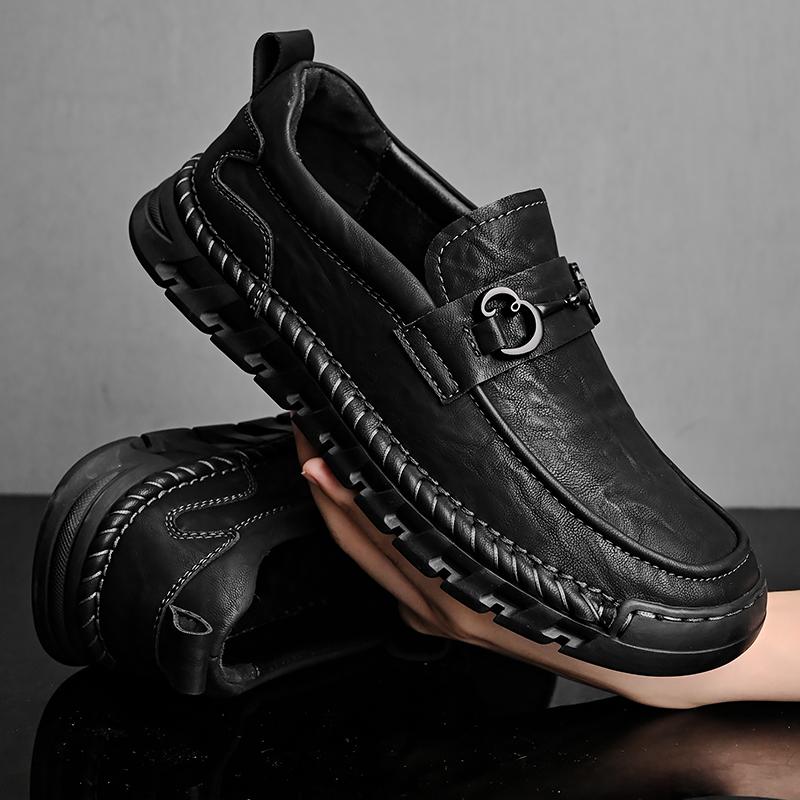 Fashion Mens Leather Loafers Non Slip Walking Flats Breathable Outdoor Slip on Casual Shoes for Male Work Office Driving Sneakers