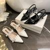 High heels women's summer 2025 new French bag head shallow mouth single shoes rear empty thin heel pointed versatile sandals women