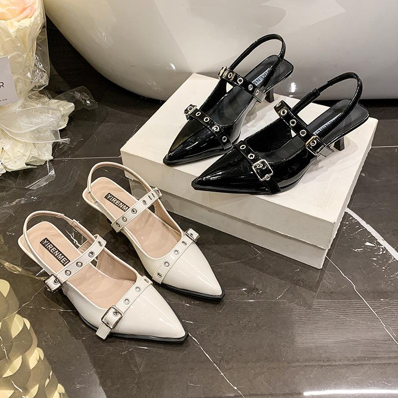 High heels women's summer 2025 new French bag head shallow mouth single shoes rear empty thin heel pointed versatile sandals women