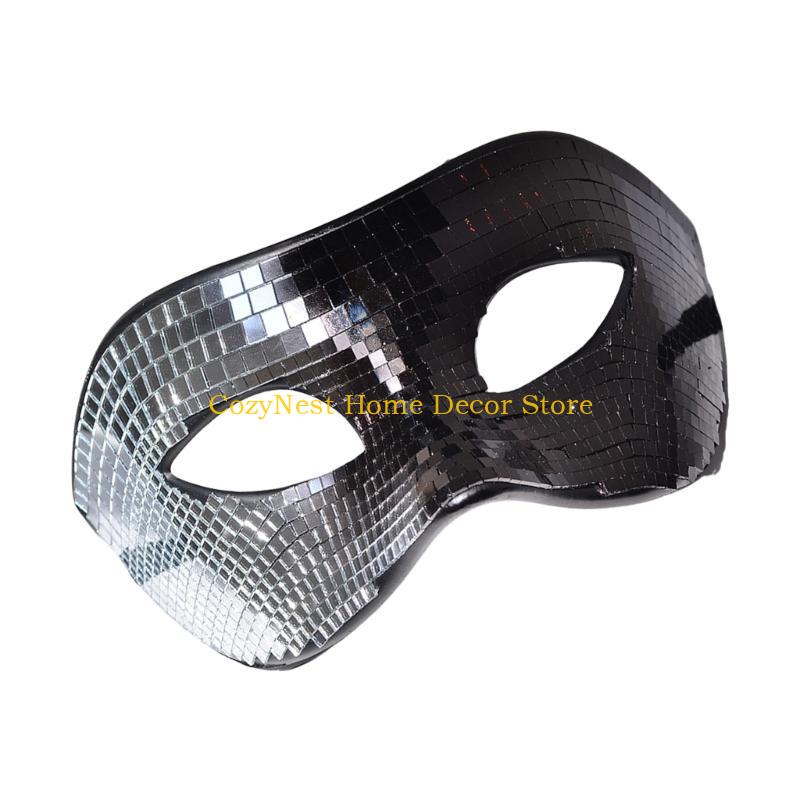 92MF Silver Discos Mask With Glittering Designs Breathable Party Mask Charm Ornament with Flashy Designs for Various Occasion