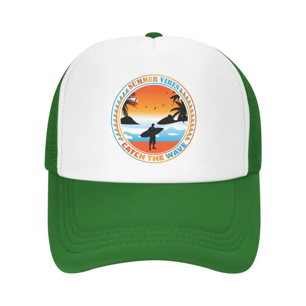 Custom Summer Vibes Catch The Wave Trucker Hat for Unisex Women Adjustable Adult Surfing Surfer Baseball Cap Summer Dad Hat