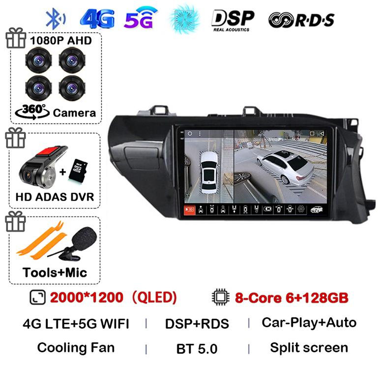 Android 14 Carplay Auto WIFI Car Radio For Toyota HILUX REVO VIGO IMV 2016  2017 2018 2019 2020 RHD GPS Multimedia Player Stereo