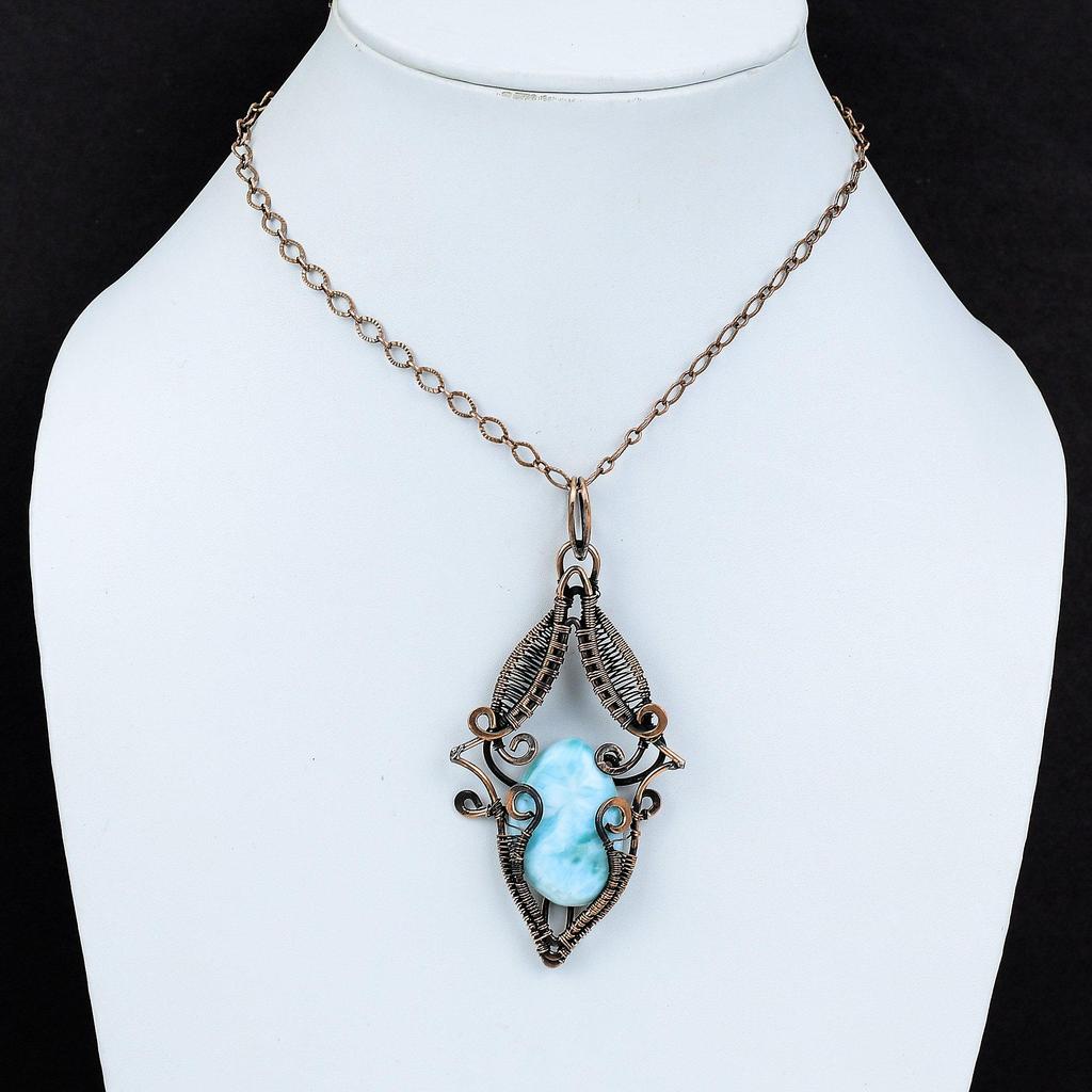Larimar Pendant Copper Wire Wrapped Pendant Handmade Jewelry Stylish Pendant Copper Jewelry Gemstone Pendant Gift For Him Wire Wrap Jewelry