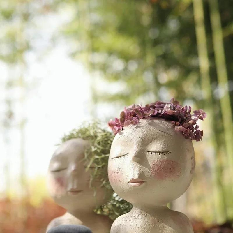 Creativ Față ghiveci de flori Cap de jardinier ghiveci suculente jardinieră rășină artă statuie sculptură în ghiveci ornamente decorative vază